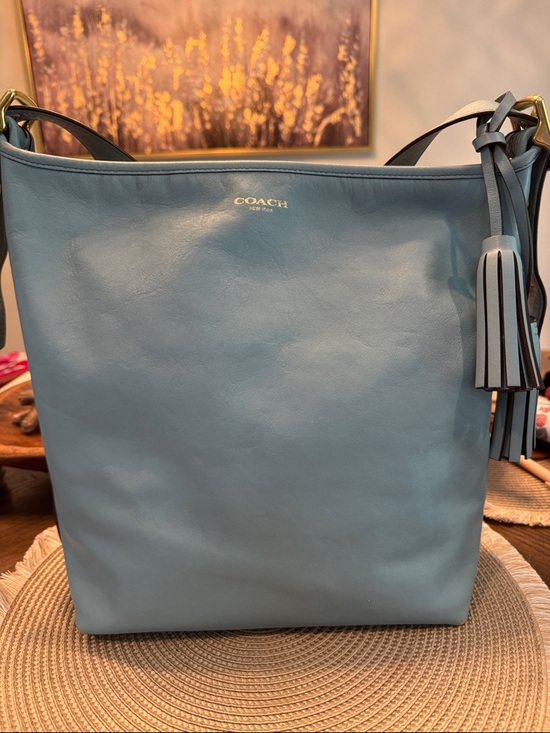 Coach Handbags - Coach Legacy Light Blue Leather Shoulder Bag with Tassel